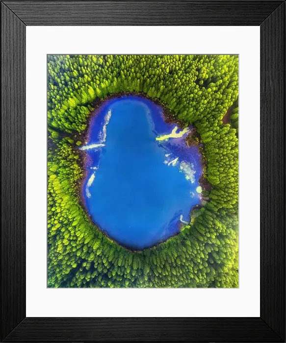 Framed Print : Aerial top down amazing lake of round shape Framed Print : Aerial top down amazing lake of round shape