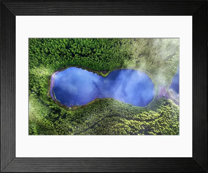 Framed Print : Aerial top down view of beautiful green waters of lake Framed Print : Aerial top down view of beautiful green waters of lake
