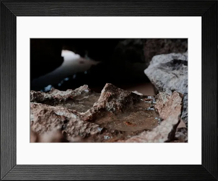 Framed Print : Tucked in the shadows of a seaside cave, delicate sea creature eggs float in shallow rock pools Framed Print : Tucked in the shadows of a seaside cave, delicate sea creature eggs float in shallow rock pools