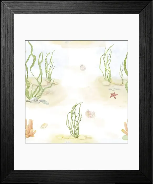Framed Print : Green algae on a sandy bottom. Seamless pattern