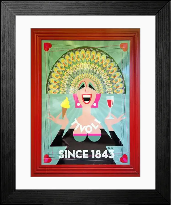 Framed Print : Color poster in Tivoli Gardens (inaugurated in 1843), Copenhagen, Denmark Framed Print : Color poster in Tivoli Gardens (inaugurated in 1843), Copenhagen, Denmark
