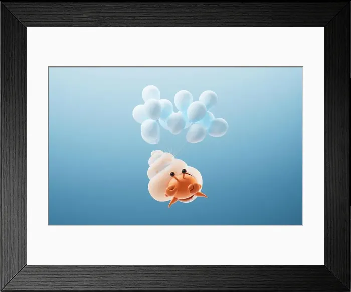Framed Print : Hermit crab and balloons with cartoon style, 3d rendering. 3D illustration Framed Print : Hermit crab and balloons with cartoon style, 3d rendering. 3D illustration