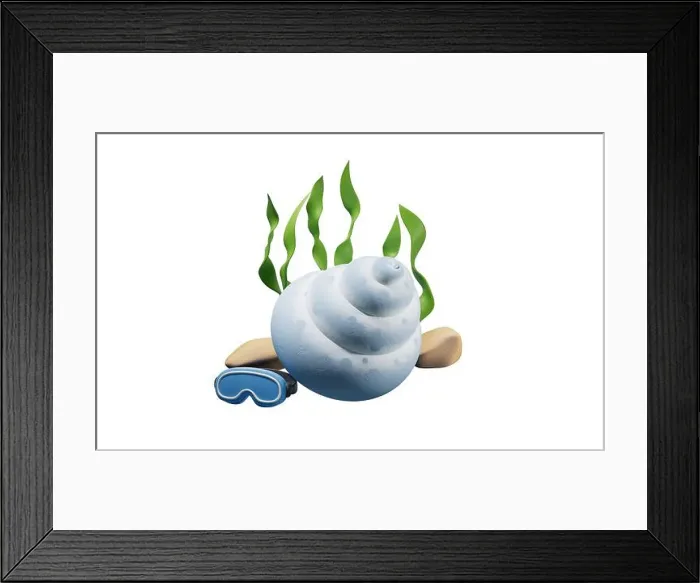 Framed Print : Spiral shell underwater with cartoon style, 3d rendering. 3D illustration