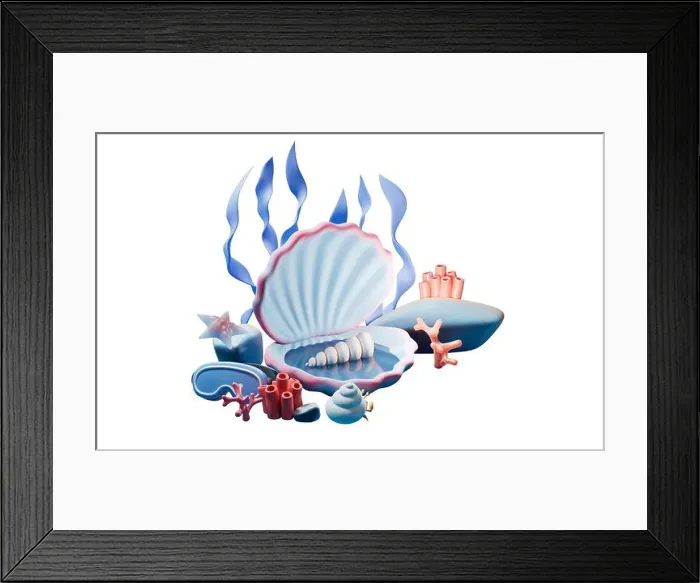Framed Print : Scallop shell underwater with cartoon style, 3d rendering. 3D illustration Framed Print : Scallop shell underwater with cartoon style, 3d rendering. 3D illustration