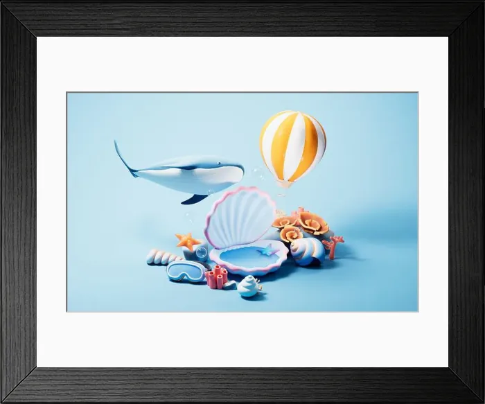 Framed Print : Scallop shell underwater with cartoon style, 3d rendering. 3D illustration Framed Print : Scallop shell underwater with cartoon style, 3d rendering. 3D illustration