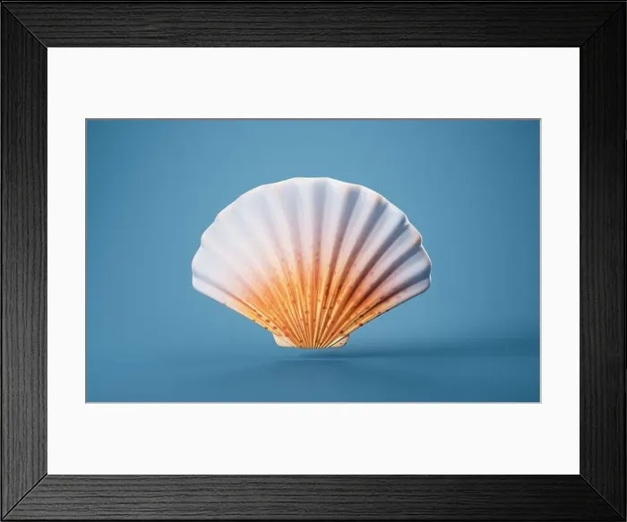 Framed Print : Scallop shell with cartoon style, 3d rendering. 3D illustration Framed Print : Scallop shell with cartoon style, 3d rendering. 3D illustration