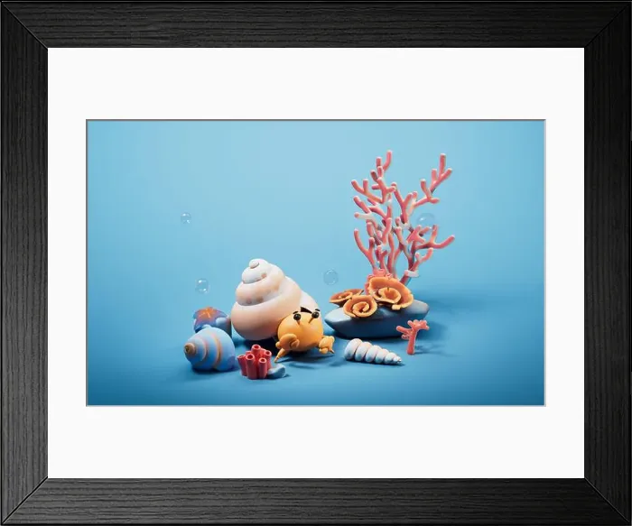 Framed Print : Scallop shell underwater with cartoon style, 3d rendering. 3D illustration Framed Print : Scallop shell underwater with cartoon style, 3d rendering. 3D illustration