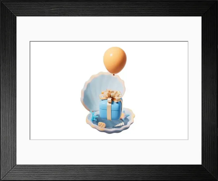 Framed Print : Scallop shell underwater with gift box inside, 3d rendering. 3D illustration Framed Print : Scallop shell underwater with gift box inside, 3d rendering. 3D illustration