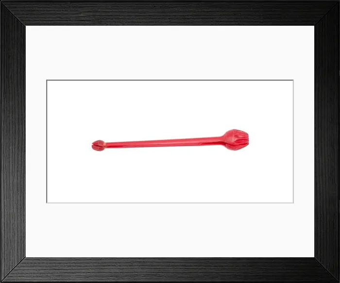 Framed Print : Red plastic fishing fish hook remover disgorger for Snelled Fish Hook Remover Tool Isolated on white background with Framed Print : Red plastic fishing fish hook remover disgorger for Snelled Fish Hook Remover Tool Isolated on white background with