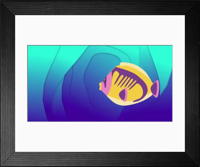 Framed Print : Image of tropical fish over blue abstract underwater background Framed Print : Image of tropical fish over blue abstract underwater background