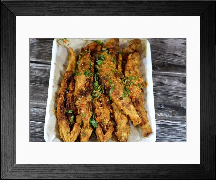 Framed Print : Fried Saurida undosquamis, the brushtooth lizardfish