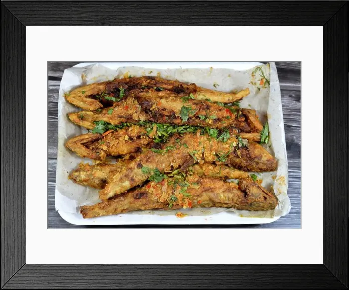 Framed Print : Fried Saurida undosquamis, the brushtooth lizardfish
