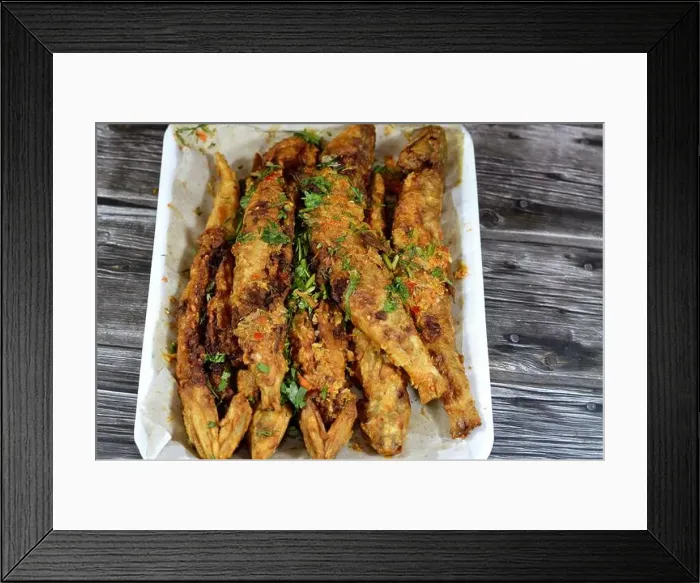 Framed Print : Fried Saurida undosquamis, the brushtooth lizardfish