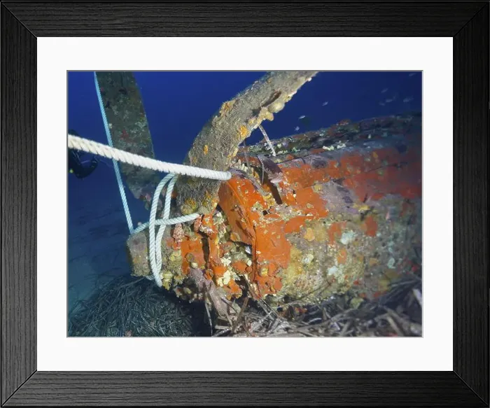 Framed Print : Close-up of an aircraft wreck from the Second World War under water Framed Print : Close-up of an aircraft wreck from the Second World War under water