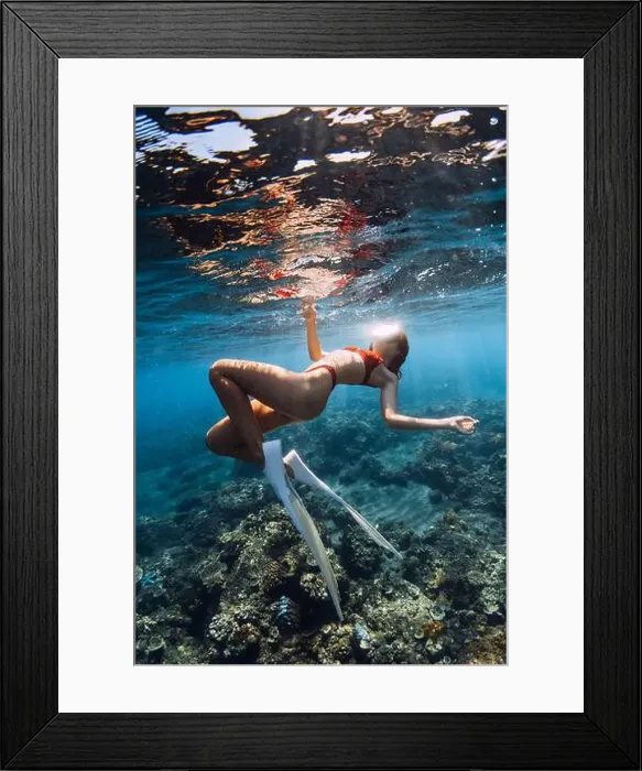 Framed Print : Woman with sexy body swimming in tropical blue sea. Snorkeling with sexy girl Framed Print : Woman with sexy body swimming in tropical blue sea. Snorkeling with sexy girl
