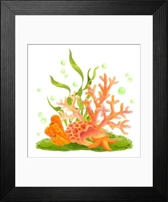 Framed Print : Star fish, corals, sea sponge, algae and bubbles on seabed Framed Print : Star fish, corals, sea sponge, algae and bubbles on seabed