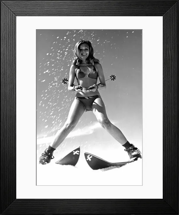 Framed Print : sports, winter sports, skiing, young woman in bikini, 1960s, ADDITIONAL-RIGHTS-CLEARANCE-INFO-NOT-AVAILABLE Framed Print : sports, winter sports, skiing, young woman in bikini, 1960s, ADDITIONAL-RIGHTS-CLEARANCE-INFO-NOT-AVAILABLE