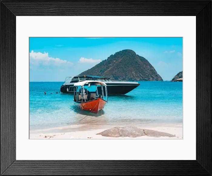 Framed Print : Holiday in an Island Coast with Snorkeling Boat Cruise in Perhentian Islands, Malaysia, Thailand