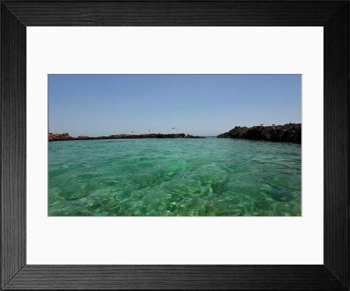 Framed Print : Photography small rock island with birds in Oman near Muscat during spring sunny day