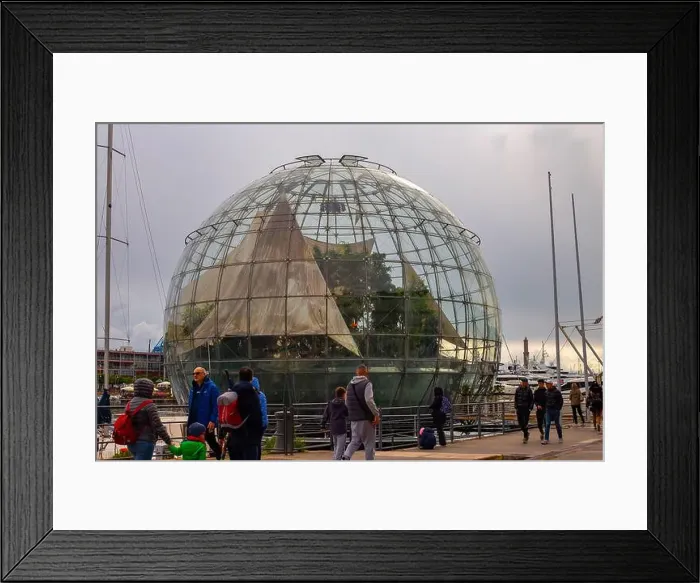 Framed Print : Biosfera of Genova. Large oceanarium near the port: aquariums with a recreated ecosystem Framed Print : Biosfera of Genova. Large oceanarium near the port: aquariums with a recreated ecosystem