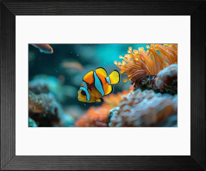 Framed Print : underwater coral reef landscape super wide banner background in the deep blue ocean with colorful fish and marine life Framed Print : underwater coral reef landscape super wide banner background in the deep blue ocean with colorful fish and marine life