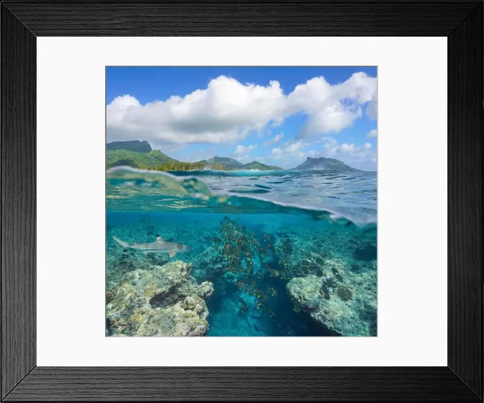 Framed Print : Pacific ocean seascape off the coast of Huahine island in French Polynesia Framed Print : Pacific ocean seascape off the coast of Huahine island in French Polynesia