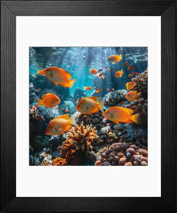 Framed Print : underwater coral reef landscape super wide banner background in the deep blue ocean with colorful fish and marine life Framed Print : underwater coral reef landscape super wide banner background in the deep blue ocean with colorful fish and marine life