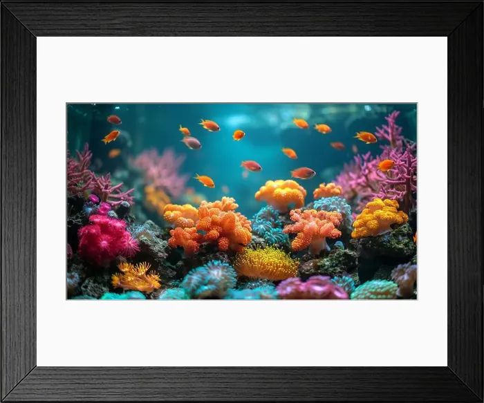 Framed Print : underwater coral reef landscape super wide banner background in the deep blue ocean with colorful fish and marine life Framed Print : underwater coral reef landscape super wide banner background in the deep blue ocean with colorful fish and marine life