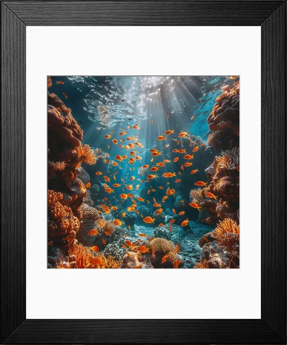 Framed Print : underwater coral reef landscape super wide banner background in the deep blue ocean with colorful fish and marine life Framed Print : underwater coral reef landscape super wide banner background in the deep blue ocean with colorful fish and marine life