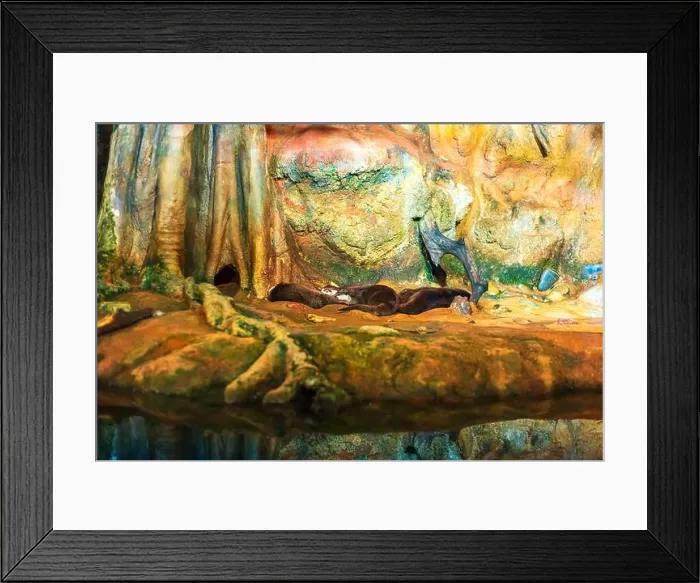Framed Print : The otter family is sleeping. An aquarium aviary that imitates a natural habitat Framed Print : The otter family is sleeping. An aquarium aviary that imitates a natural habitat