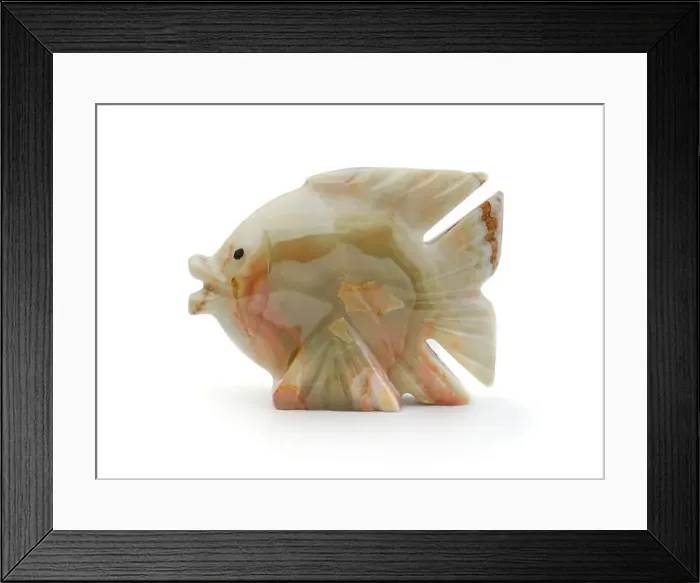 Framed Print : New onyx stone model of fish isolated on white Framed Print : New onyx stone model of fish isolated on white
