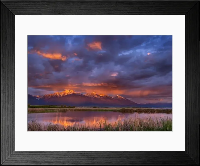 Framed Print : Wetlands pond reflects the Mission Mountains at sunset at the Ninepipe National Wildlife Refuge near Ronan Framed Print : Wetlands pond reflects the Mission Mountains at sunset at the Ninepipe National Wildlife Refuge near Ronan