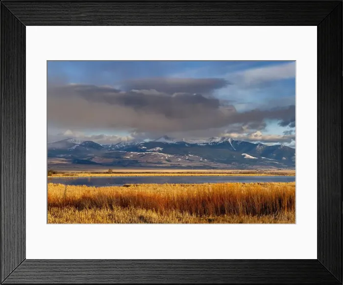 Framed Print : Wetlands below Mount Powell in the Flint Creek Range at Warm Springs Wildlife Management Area in Warm Springs