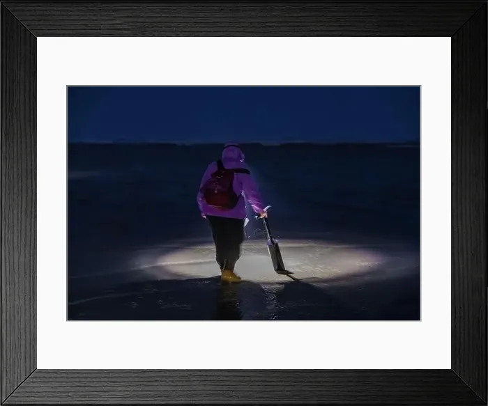 Framed Print : Harvesting Pacific Razor Clams on Pacific Ocean beach at night at Ocean City, Washington State, USA Framed Print : Harvesting Pacific Razor Clams on Pacific Ocean beach at night at Ocean City, Washington State, USA