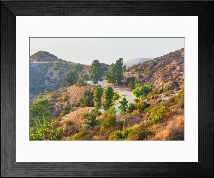 Framed Print : Beautiful winding road in Mount Hollywood surrounded by greenery and hills Framed Print : Beautiful winding road in Mount Hollywood surrounded by greenery and hills