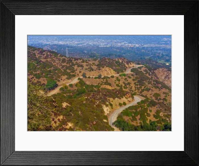 Framed Print : Aerial perspective of winding trails through lush foliage in Griffith Park Framed Print : Aerial perspective of winding trails through lush foliage in Griffith Park