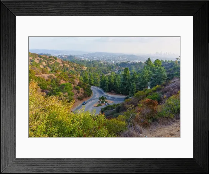 Framed Print : Aerial view landscape of Griffith Park featuring winding roads Framed Print : Aerial view landscape of Griffith Park featuring winding roads