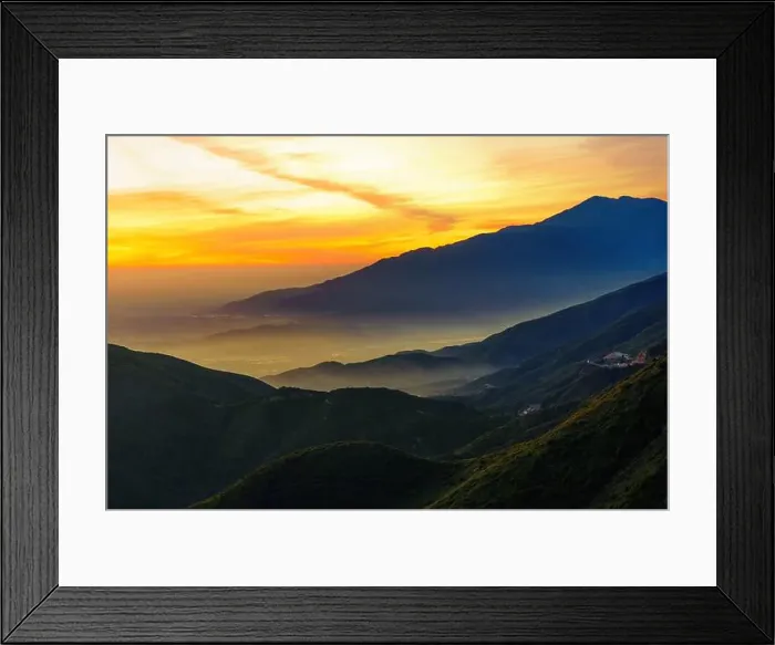 Framed Print : Stunning sunset view over the San Bernardino Mountains, showcasing vibrant colors and layered hills in Rimforest area Framed Print : Stunning sunset view over the San Bernardino Mountains, showcasing vibrant colors and layered hills in Rimforest area