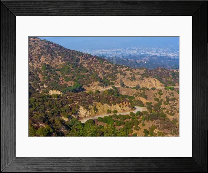 Framed Print : Aerial view of winding trails surrounded by greenery in Griffith Park Framed Print : Aerial view of winding trails surrounded by greenery in Griffith Park