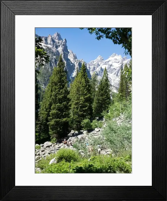 Framed Print : Serene view of riders on horseback exploring a rugged Framed Print : Serene view of riders on horseback exploring a rugged