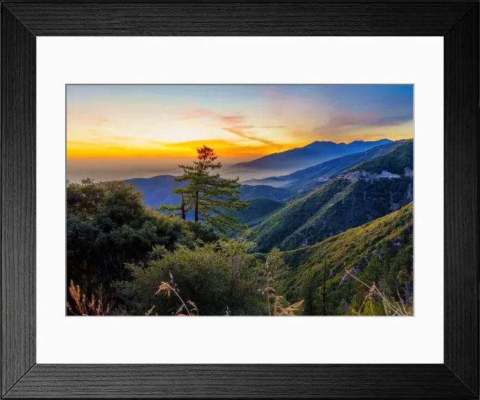 Framed Print : Scenic view features lush green hills Framed Print : Scenic view features lush green hills