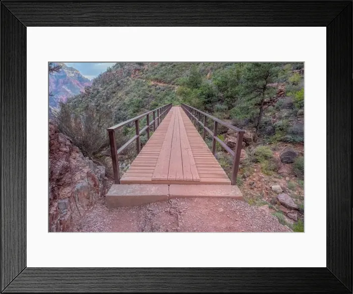 Framed Print : Red Wall Bridge crossing Roaring Springs Canyon on North Kaibab Trail Framed Print : Red Wall Bridge crossing Roaring Springs Canyon on North Kaibab Trail