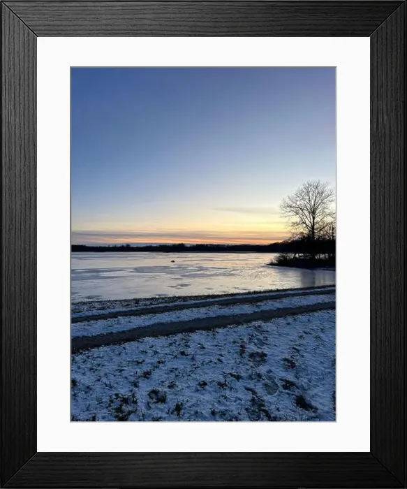 Framed Print : Late Hunting Season Sunset looking over a frozen Indiana marsh Framed Print : Late Hunting Season Sunset looking over a frozen Indiana marsh