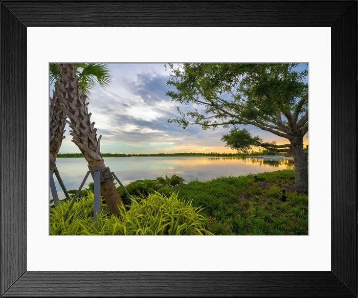 Framed Print : Sunset landscape in Wellen park in North Port, Florida. Beautiful lake nature in evening Framed Print : Sunset landscape in Wellen park in North Port, Florida. Beautiful lake nature in evening