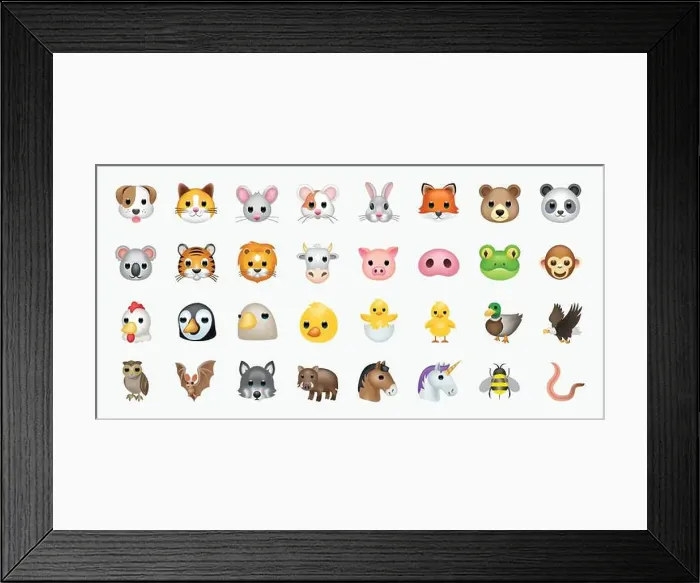 Framed Print : Set of animal faces, face emojis, stickers, emoticons Framed Print : Set of animal faces, face emojis, stickers, emoticons