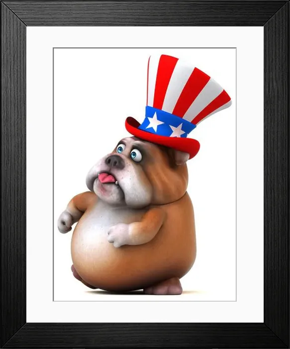 Framed Print : Fun 3D cartoon bulldog with an uncle sam hat Framed Print : Fun 3D cartoon bulldog with an uncle sam hat