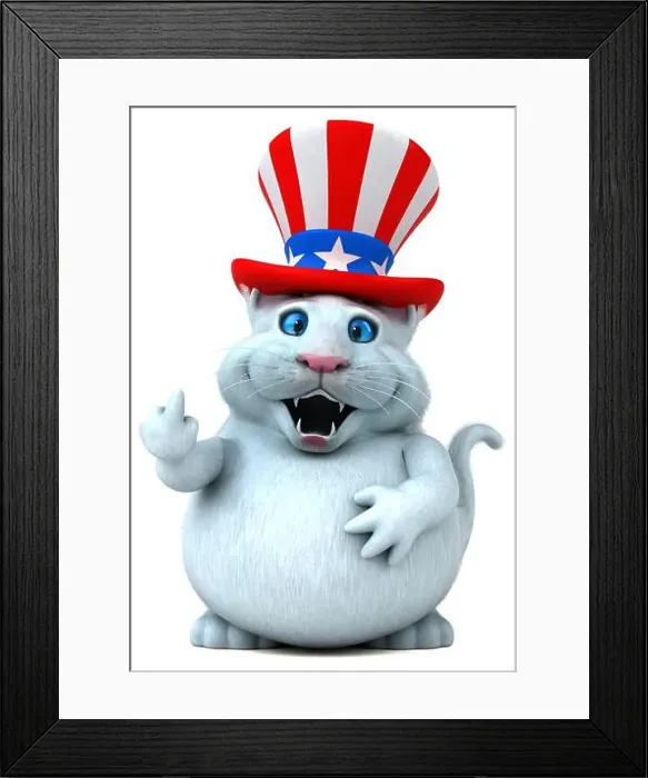 Framed Print : Fun 3D cartoon cat with an uncle sam hat