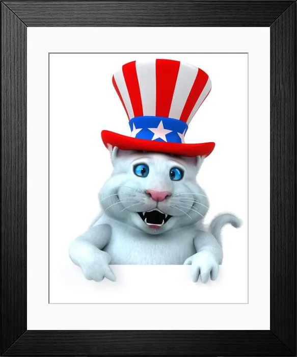 Framed Print : Fun 3D cartoon cat with an uncle sam hat Framed Print : Fun 3D cartoon cat with an uncle sam hat
