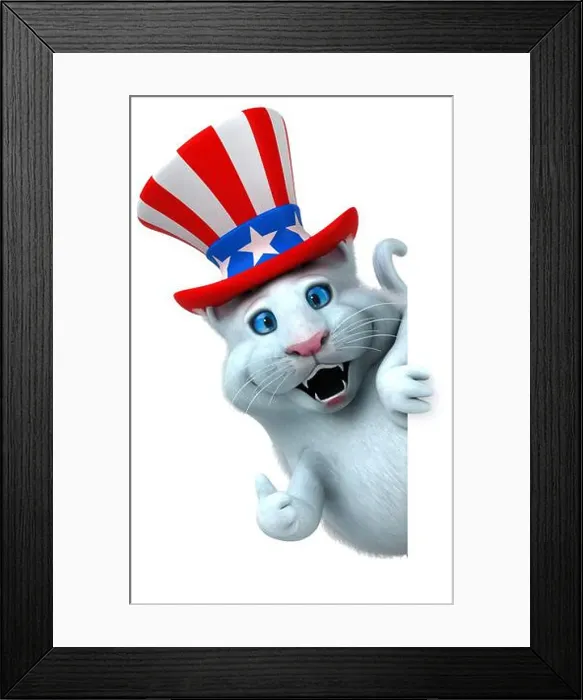 Framed Print : Fun 3D cartoon cat with an uncle sam hat Framed Print : Fun 3D cartoon cat with an uncle sam hat