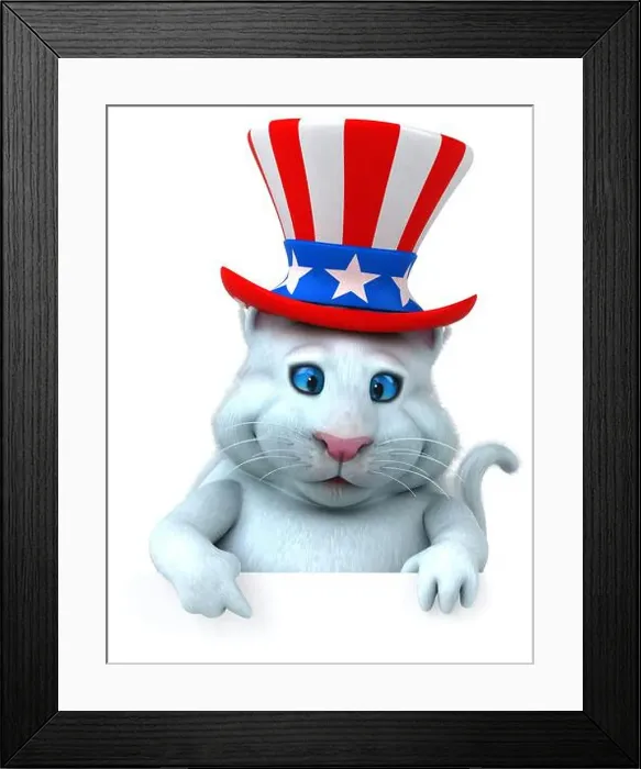 Framed Print : Fun 3D cartoon cat with an uncle sam hat Framed Print : Fun 3D cartoon cat with an uncle sam hat